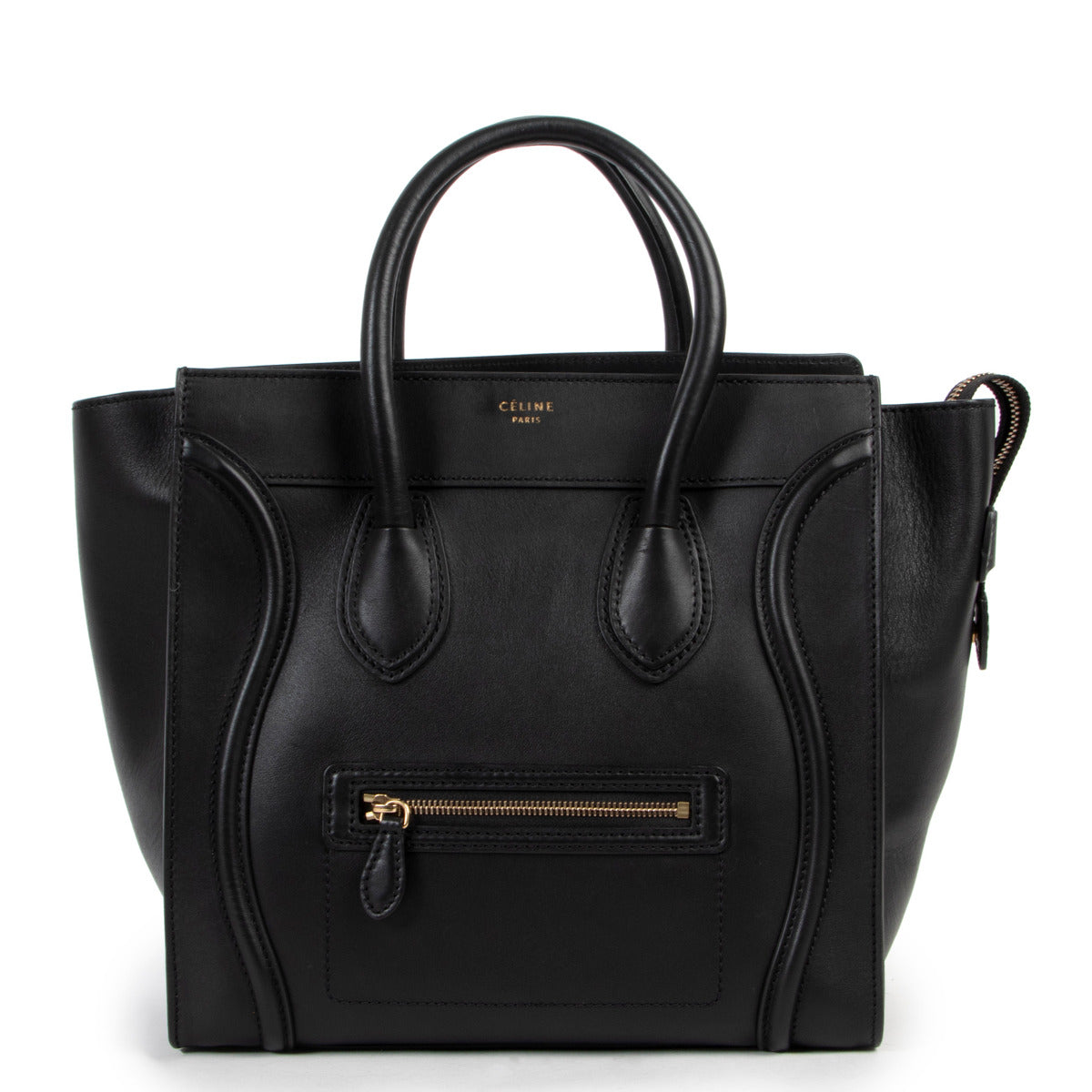 Celine black top handle luggage leather bag for the best price at Labellov secondhand luxury n Antwerp.