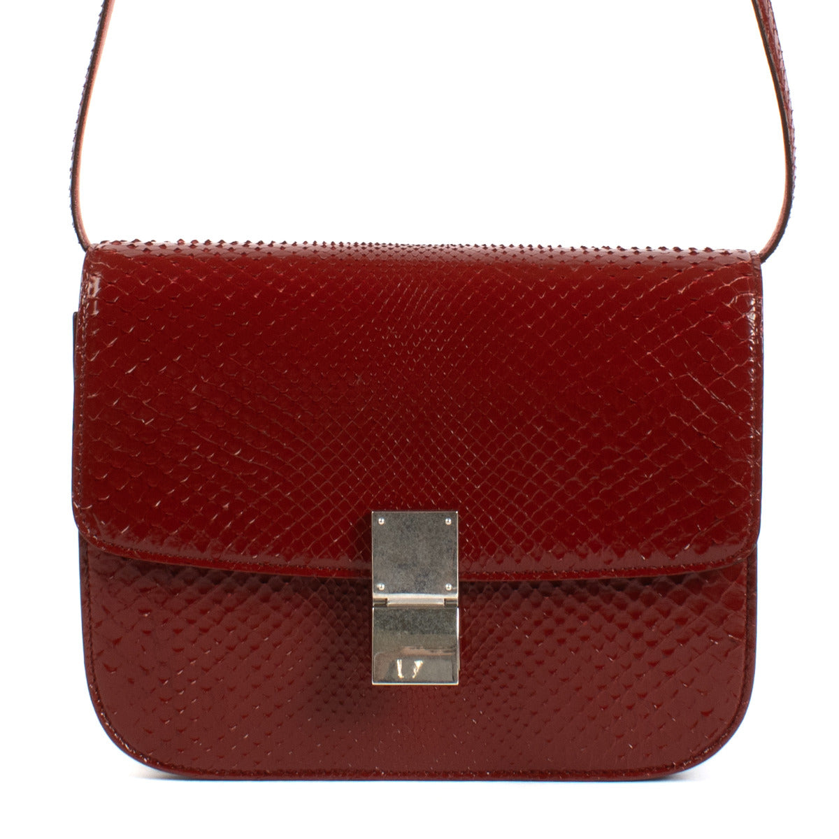 Celine Deep Red Python Box Bag voor de beste prijs bij Labellov tweedehands luxe in Antwerpen en Knokke