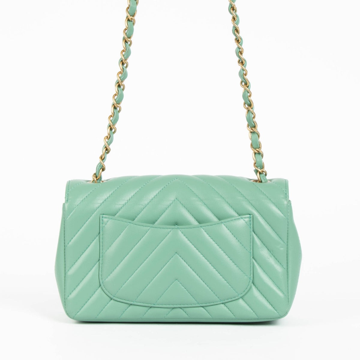 Chanel Mint Green Chevron Lambskin Mini Classic Handbag