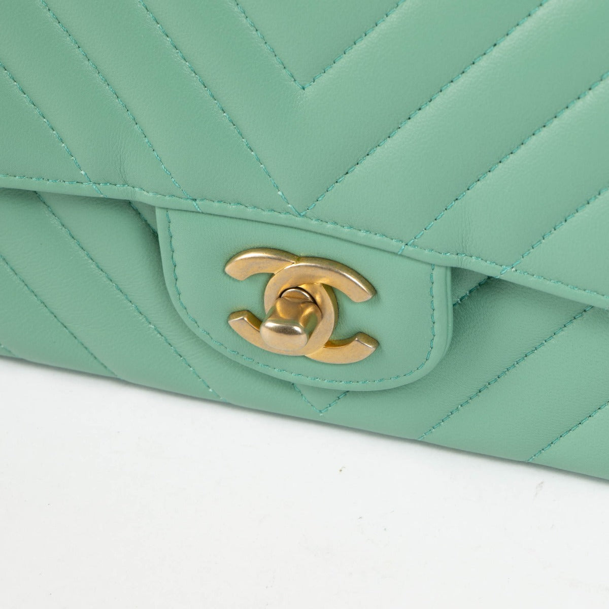 Chanel Mint Green Chevron Lambskin Mini Classic Handbag