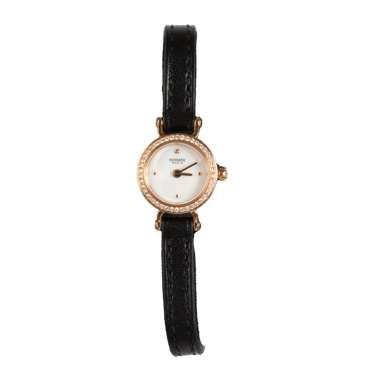 Hermès Black Faubourg Watch Mini Model exclusively available at Labellov in Antwerp and Knokke. Buy and sell your preloved and brand new designer bags and watches.