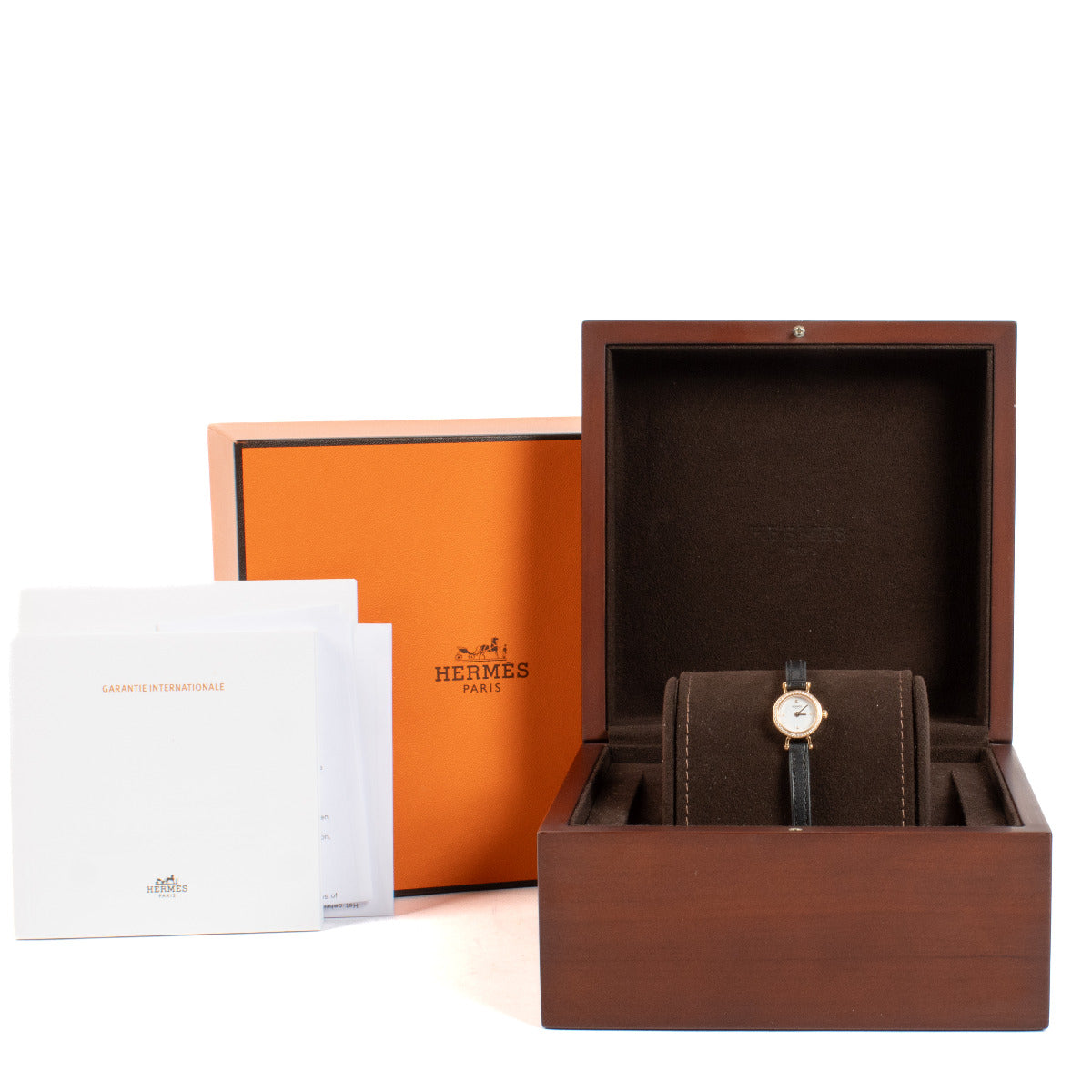 Hermès Black Faubourg Watch Mini Model exclusively available at Labellov in Antwerp and Knokke. Buy and sell your preloved and brand new designer bags and watches.