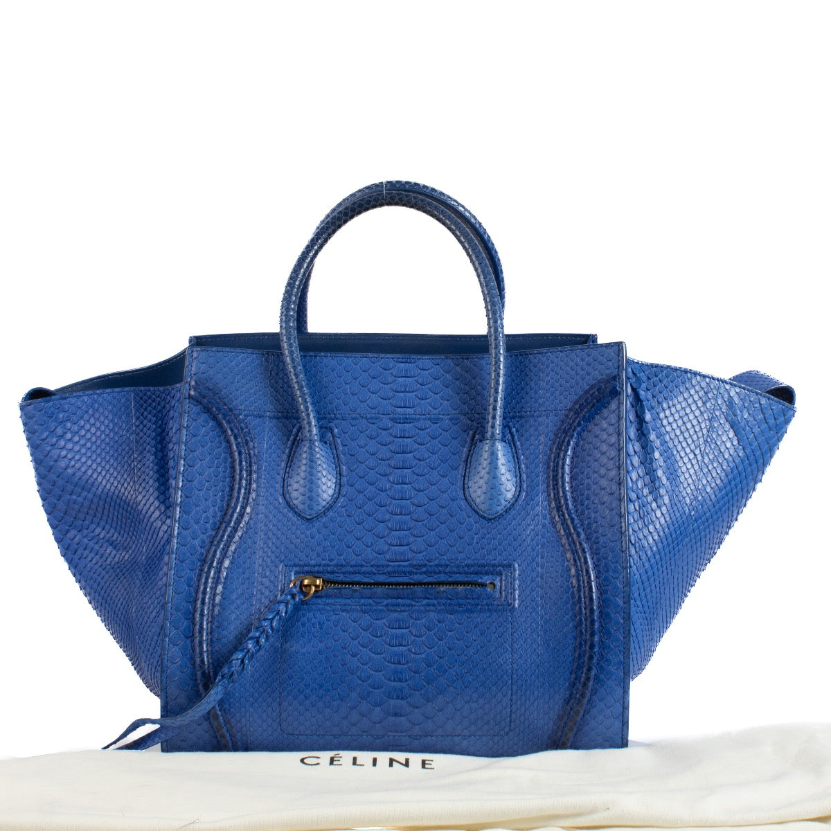 Shop safe online at Labellov in Antwerp, Brussels and knokke this 100% authentic second hand Celine Blue Python Medium Luggage Phantom Bag