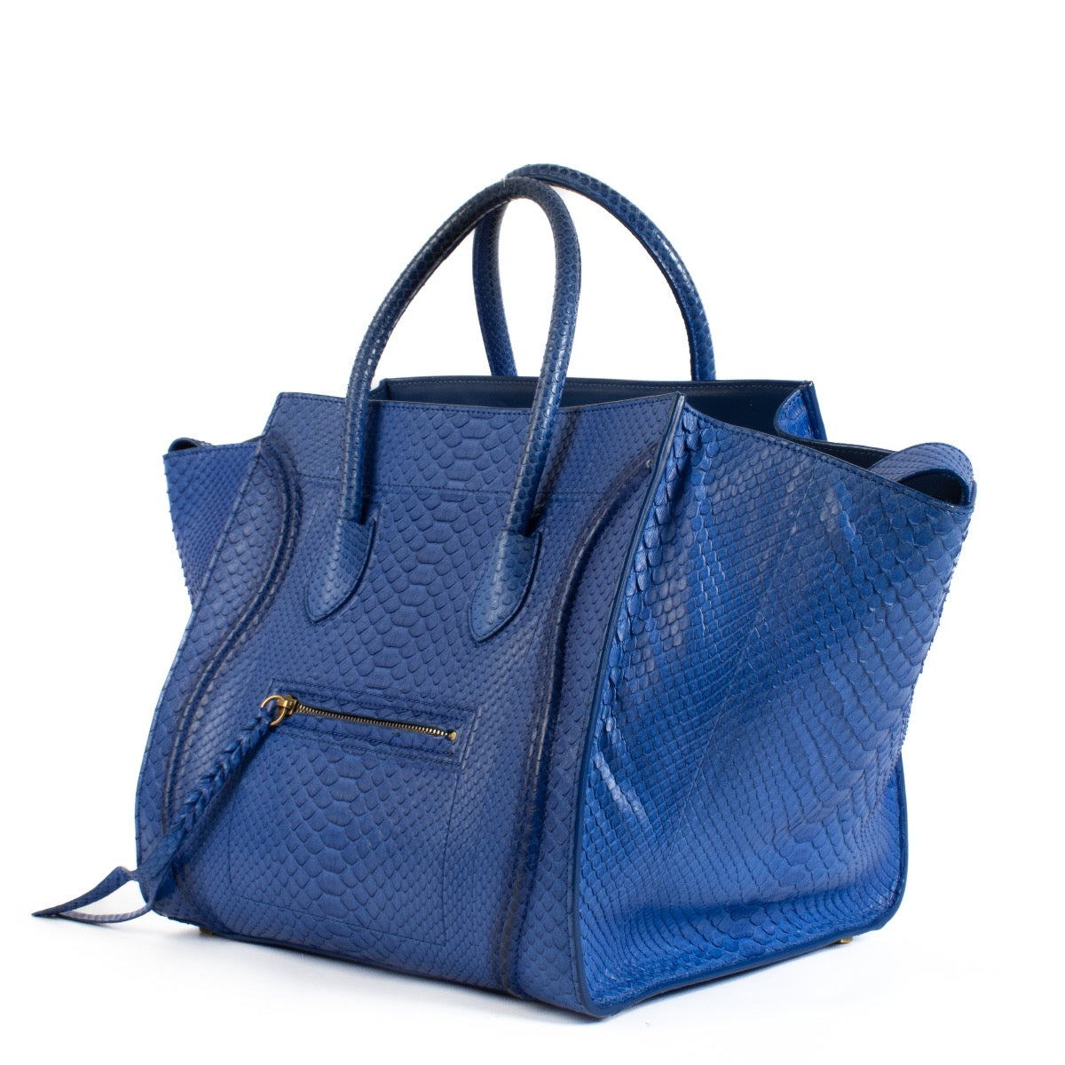 Shop safe online at Labellov in Antwerp, Brussels and knokke this 100% authentic second hand Celine Blue Python Medium Luggage Phantom Bag