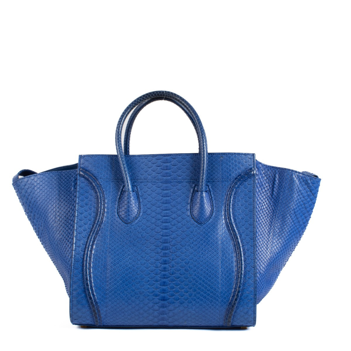 Shop safe online at Labellov in Antwerp, Brussels and knokke this 100% authentic second hand Celine Blue Python Medium Luggage Phantom Bag