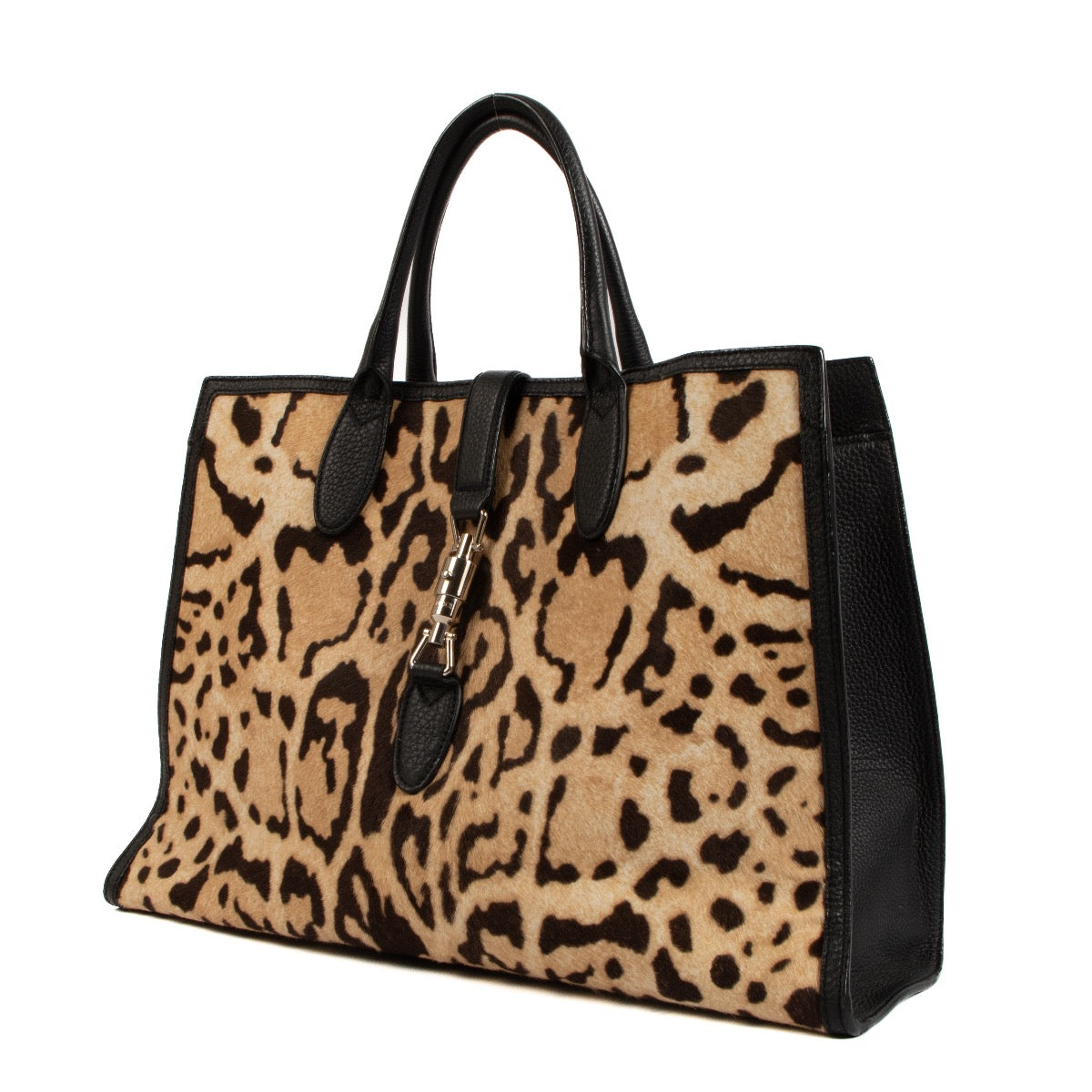 Shop safe online at Labellov in Antwerp, Brussels and Knokke this 100% authentic second hand Gucci Leopard Print Pony Hair Soft Jackie Tote