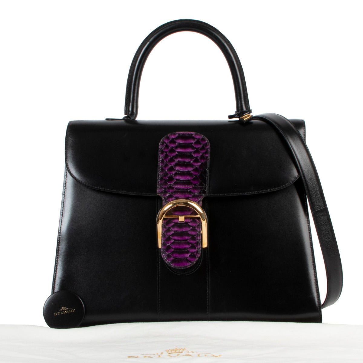 Buy designer Delvaux Black Brillant GM + B Purple Python at Labellov secondhand luxury in Antwerp