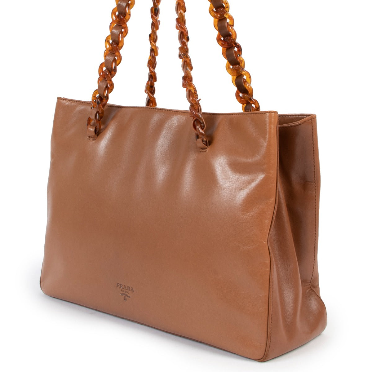 Shop authentic designer vintage Prada Tabacco Brown Bachelite Nappa Leather Shoulder Bag at Labellov.