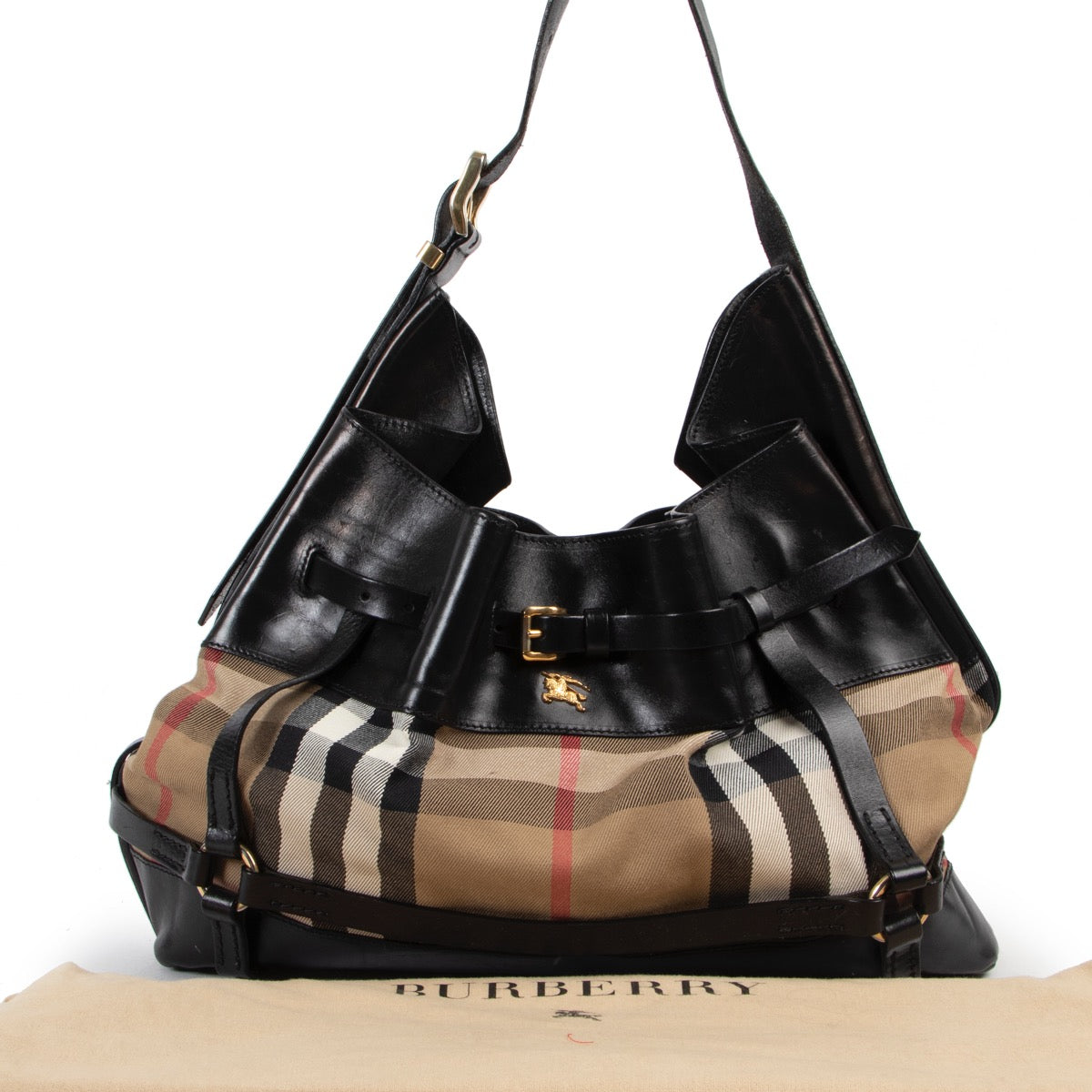 Shop safe online 100% authentic second hand Burberry Monogram and Black Shoulder Bag in good preloved condition t Labellov in Antwerp.