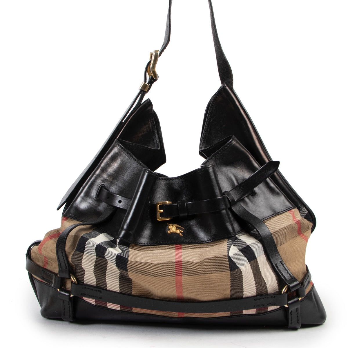 Shop safe online 100% authentic second hand Burberry Monogram and Black Shoulder Bag in good preloved condition t Labellov in Antwerp.