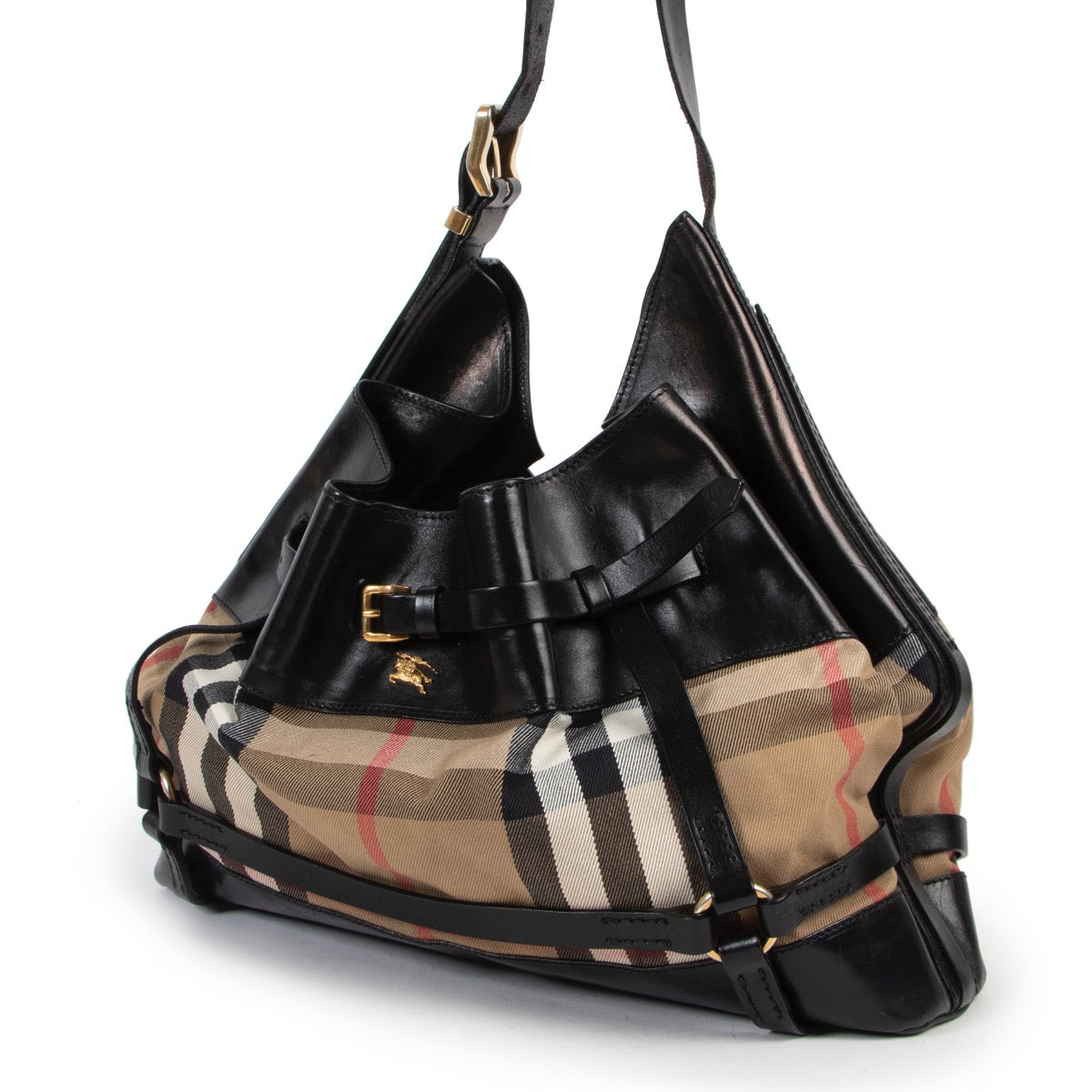Shop safe online 100% authentic second hand Burberry Monogram and Black Shoulder Bag in good preloved condition t Labellov in Antwerp.