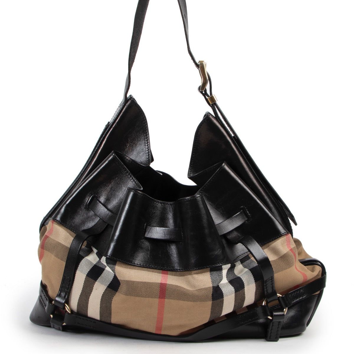 Shop safe online 100% authentic second hand Burberry Monogram and Black Shoulder Bag in good preloved condition t Labellov in Antwerp.