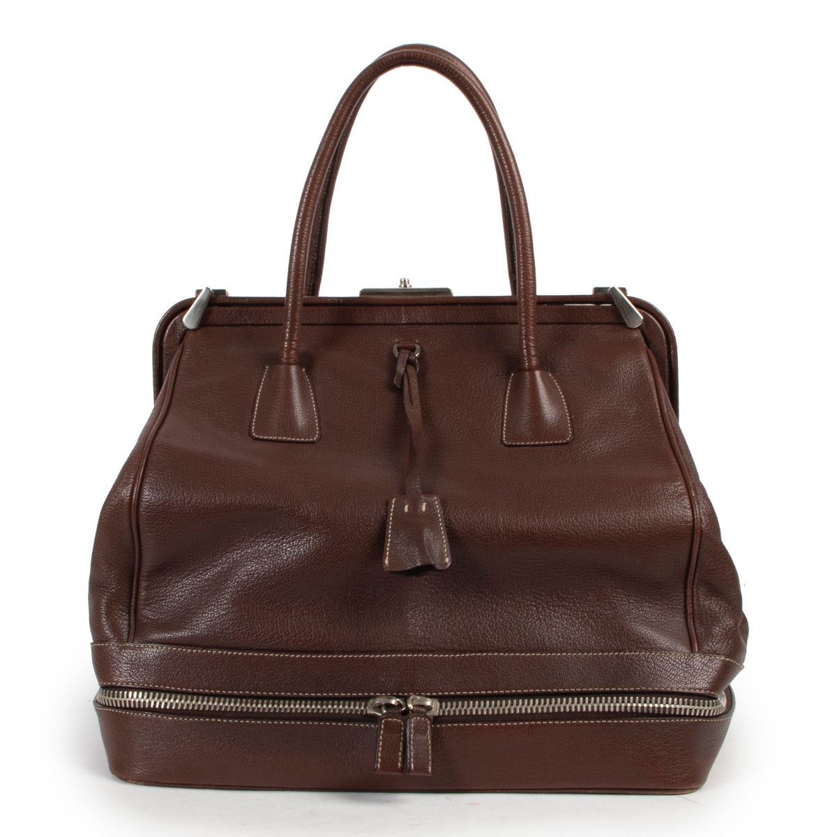 Shop safe online 100% authentic second hand Prada Brown Leather Cerniera Top Handle in very good condition.