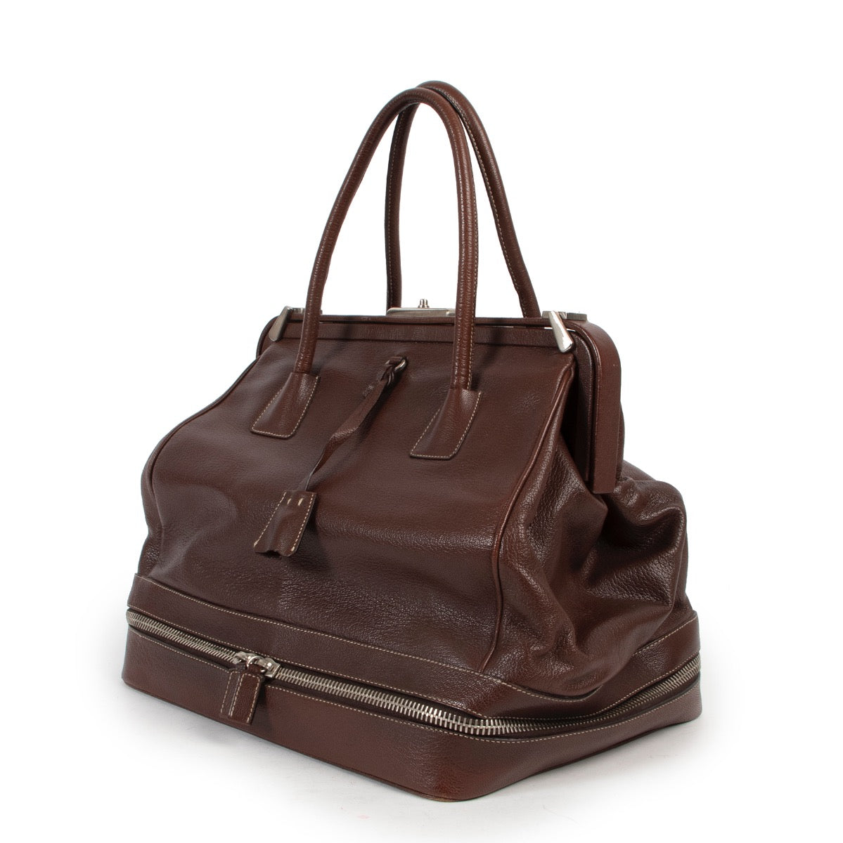 Shop safe online 100% authentic second hand Prada Brown Leather Cerniera Top Handle in very good condition.