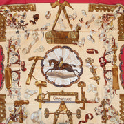 Hermès Red 'Cogueaux' Silk Carré en Soie Scarf