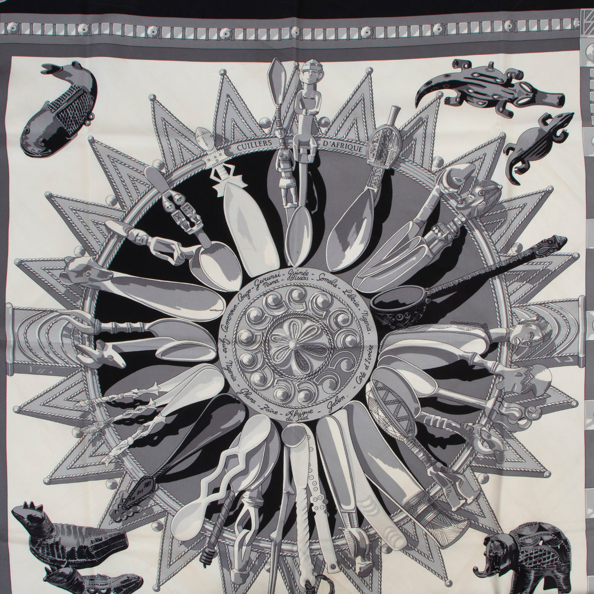 Hermès 'Cuillers d'Afrique' Silk Carré Scarf for the best price at Labellov secondhand luxury in Antwerp