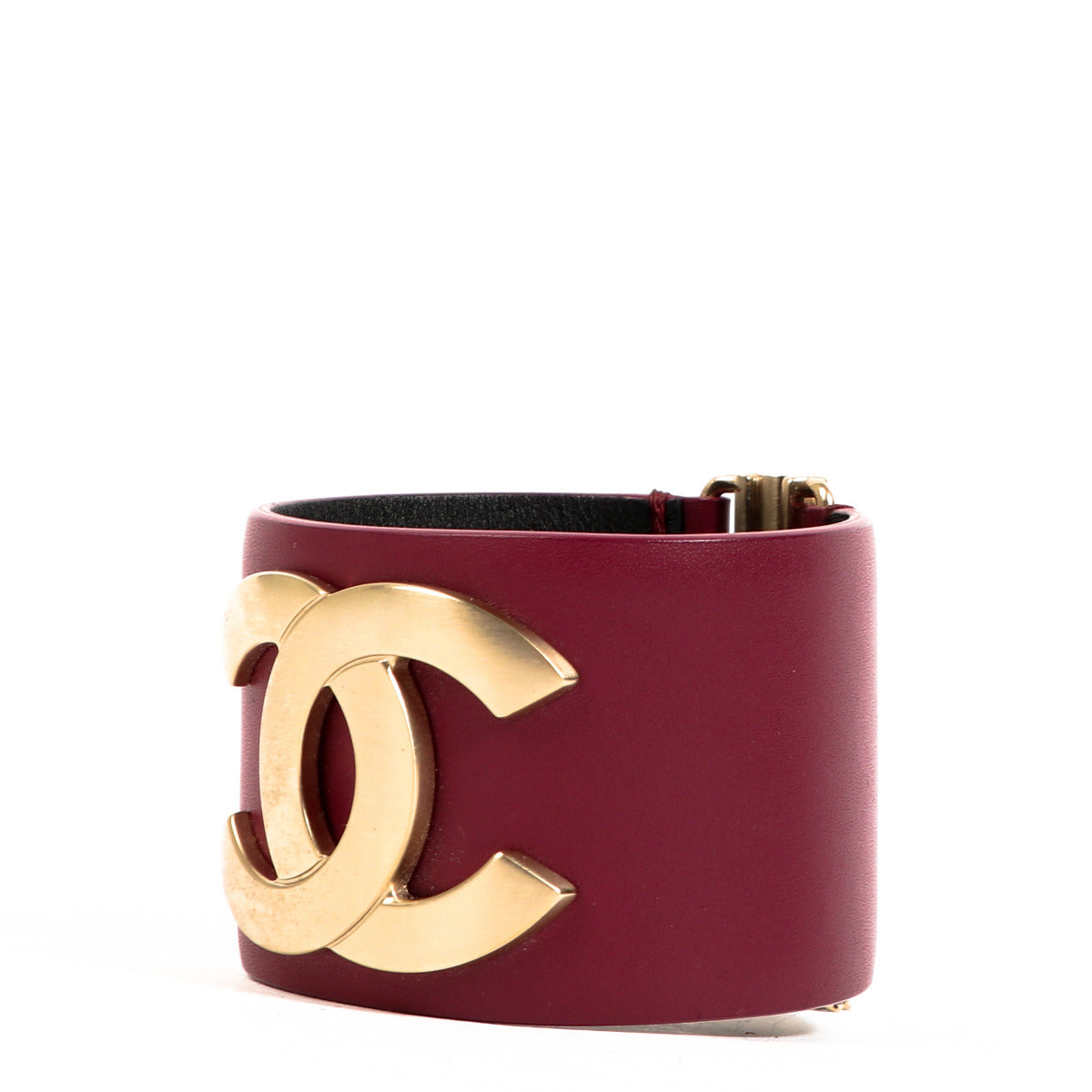 Bracelet manchette en cuir bordeaux Chanel