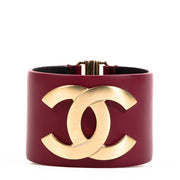 Chanel Burgundy Leather Cuff Bracelet for the best price at Labellov secondhand luxury.