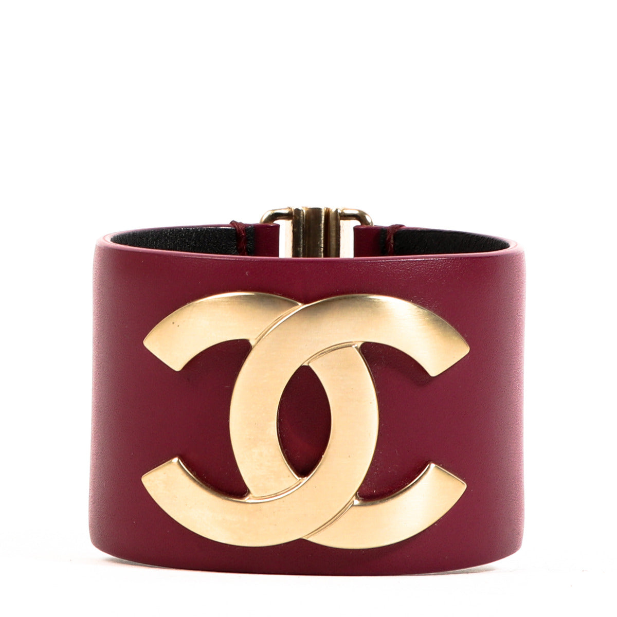Chanel Burgundy Leather Cuff Bracelet for the best price at Labellov secondhand luxury.