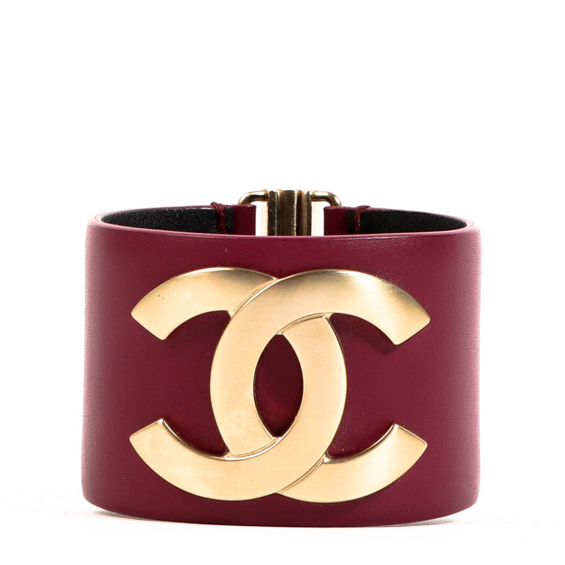 Chanel Burgundy Leather Cuff Bracelet for the best price at Labellov secondhand luxury.