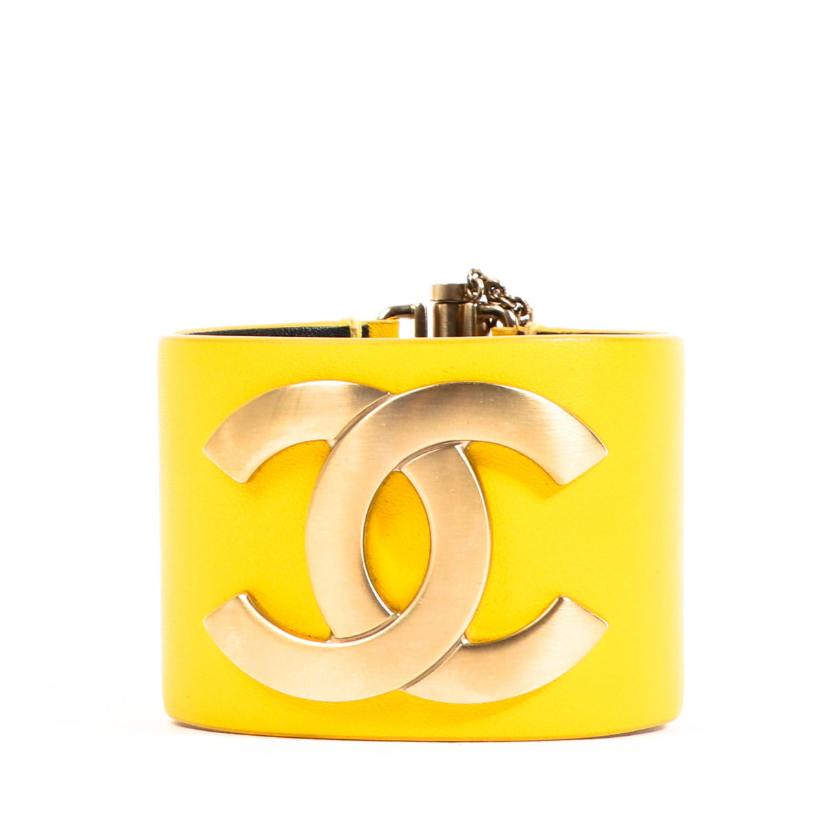Yellow leather cuff bracelet by Chanel for the best price