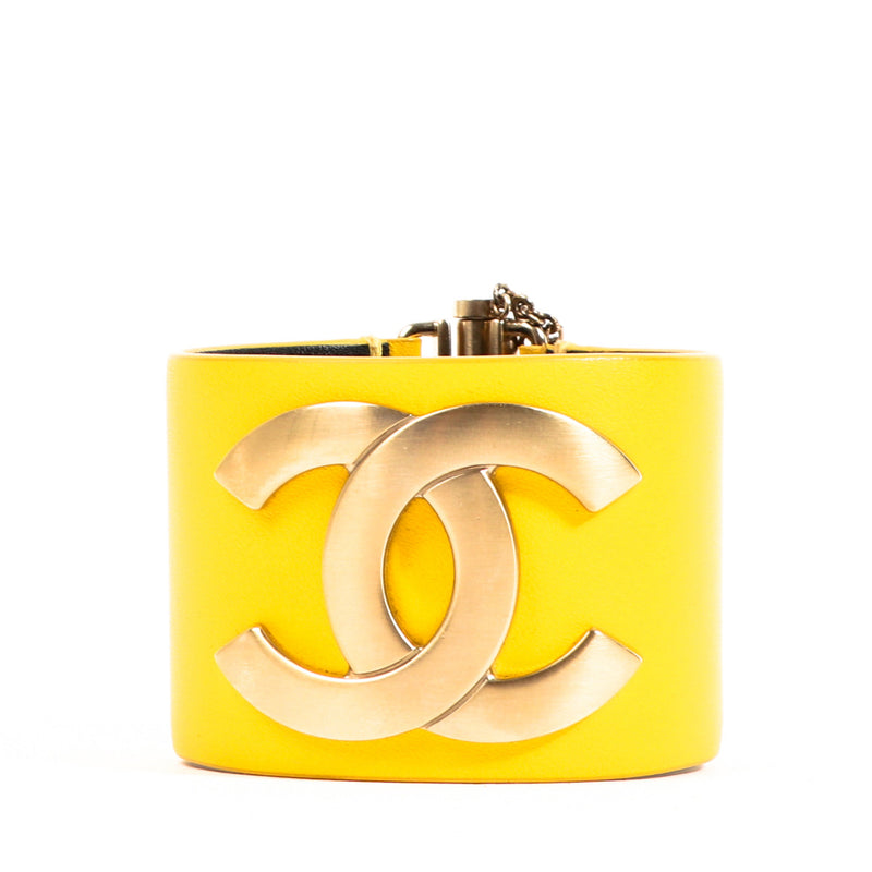Yellow leather cuff bracelet by Chanel for the best price
