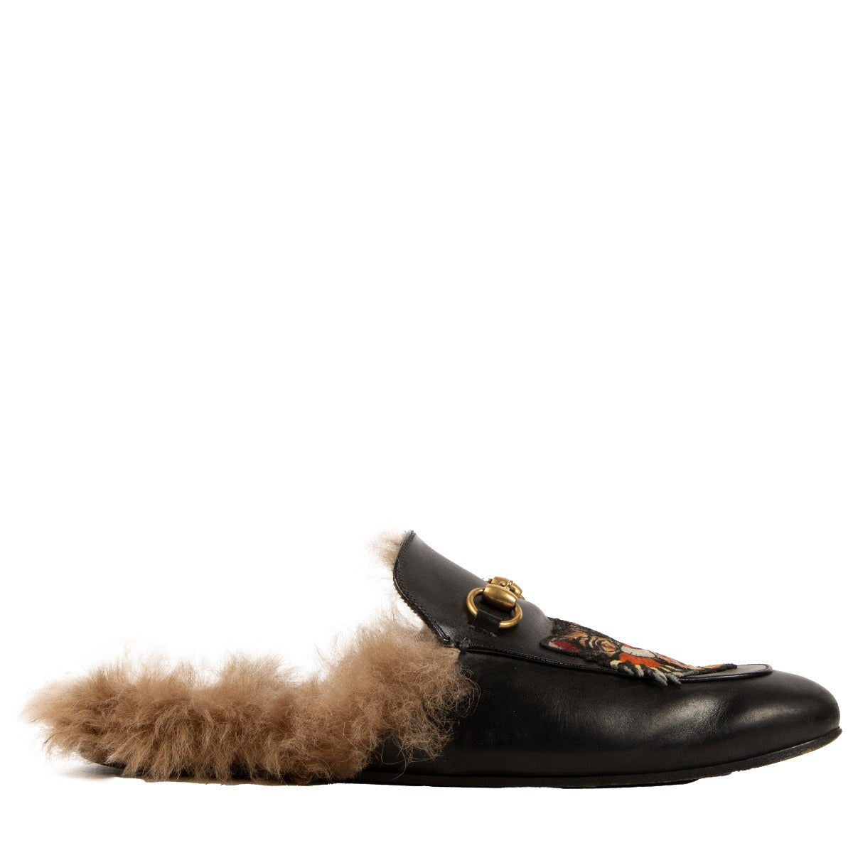 Gucci Black Leather Cat Princetown Fur Slippers