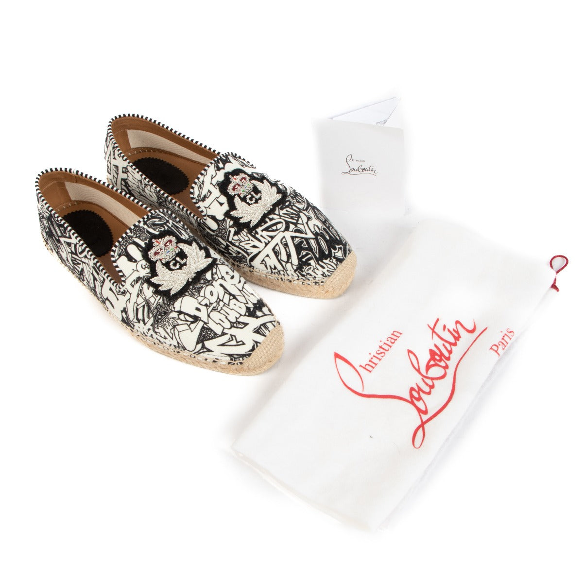 Shop 100% authentic Christian Louboutin Nanou Orlato Black & White Canvas Espadrilles - Size 43 on Labellov.com