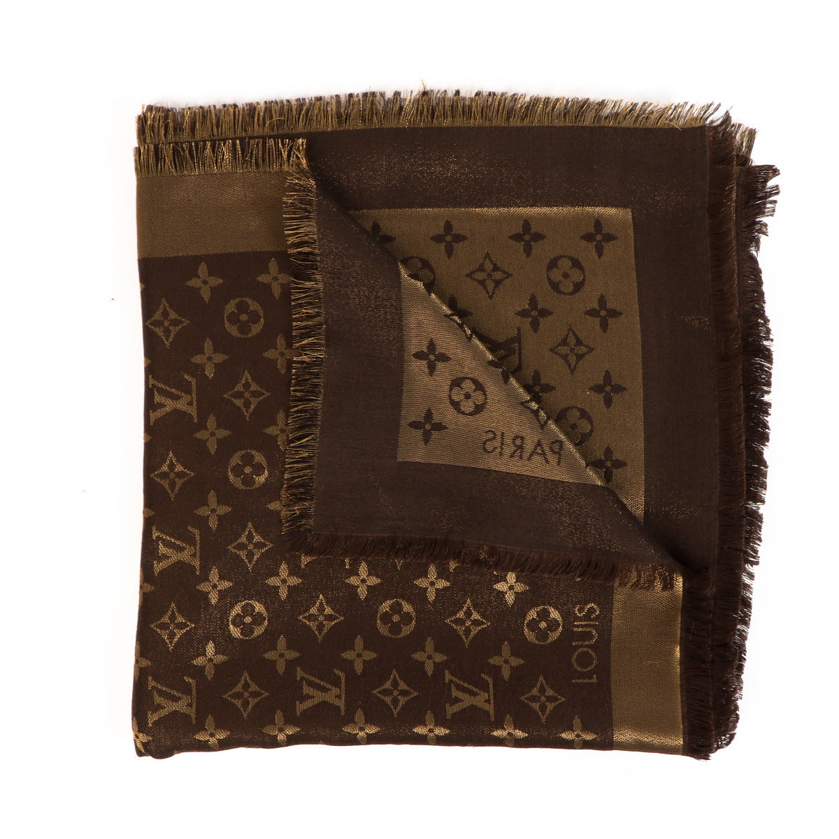 Louis Vuitton Bronze and Brown Silk Shawl