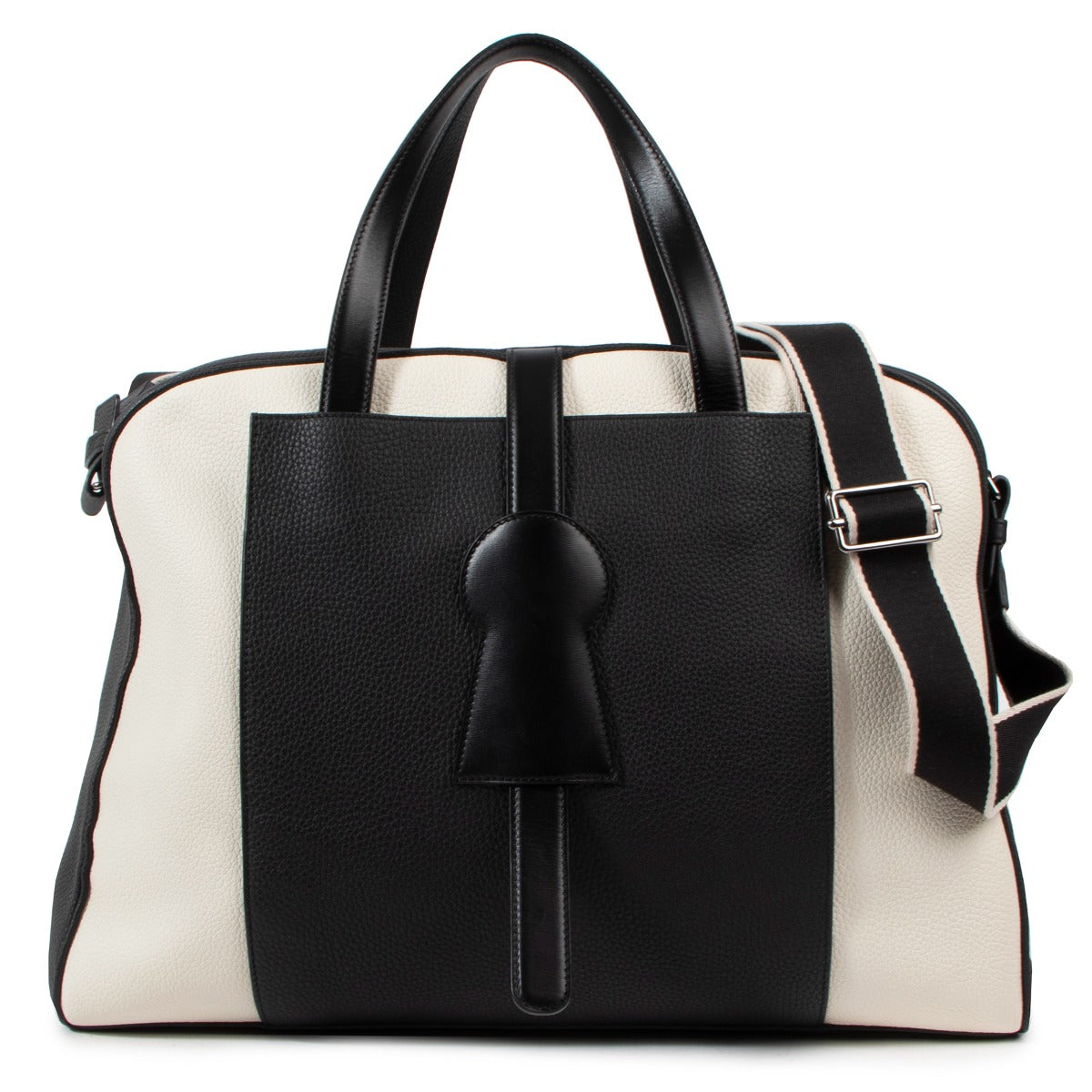 Delvaux Black/Ivory Leather D-Off Magritte Travel Bag