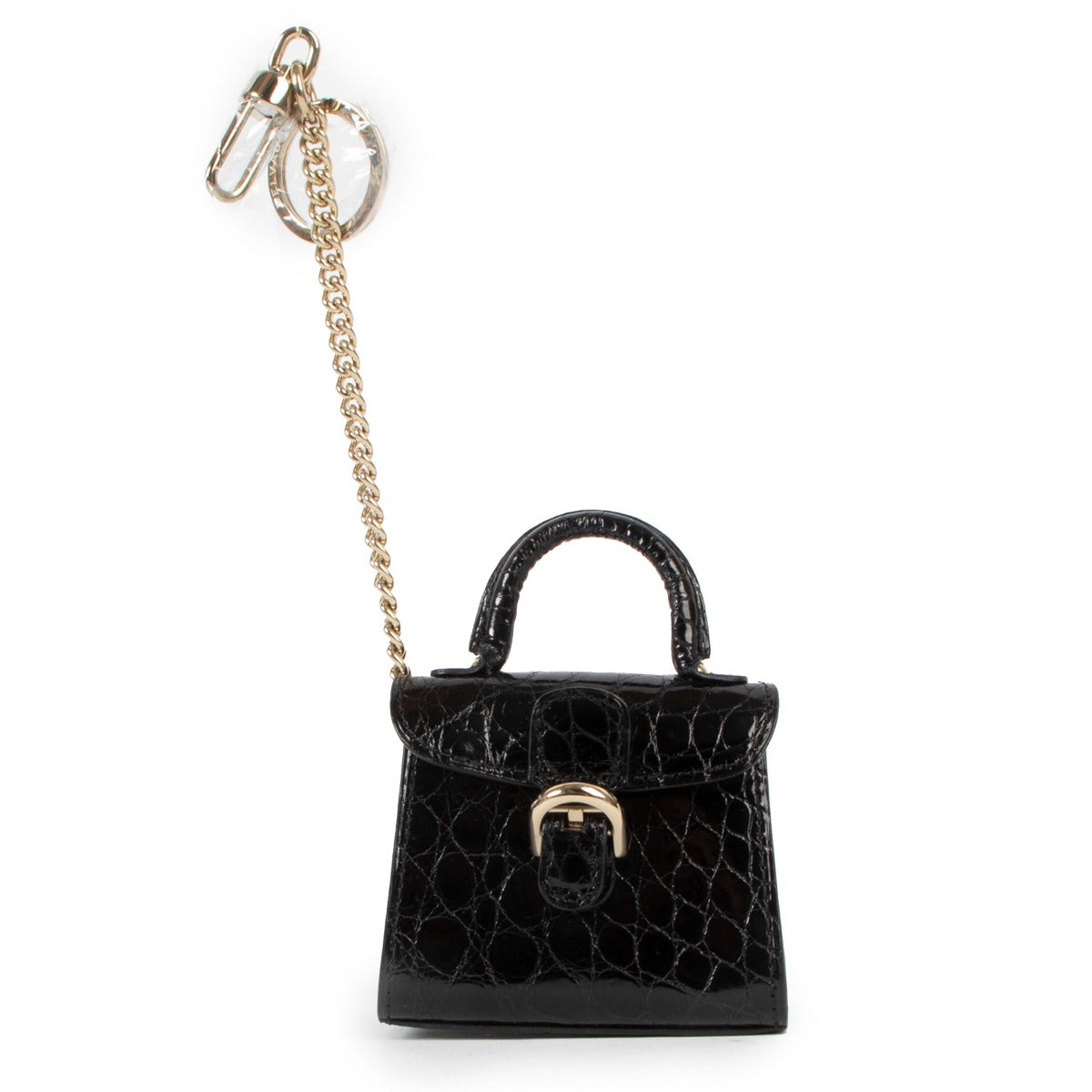 Delvaux Black Shiny Alligator Brillant Keychain/Bag Charm