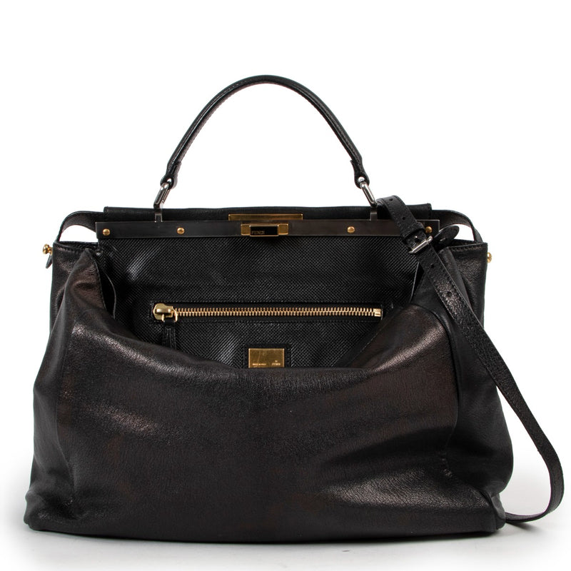 Fendi Black Brown Metallic Large Peekaboo Bag