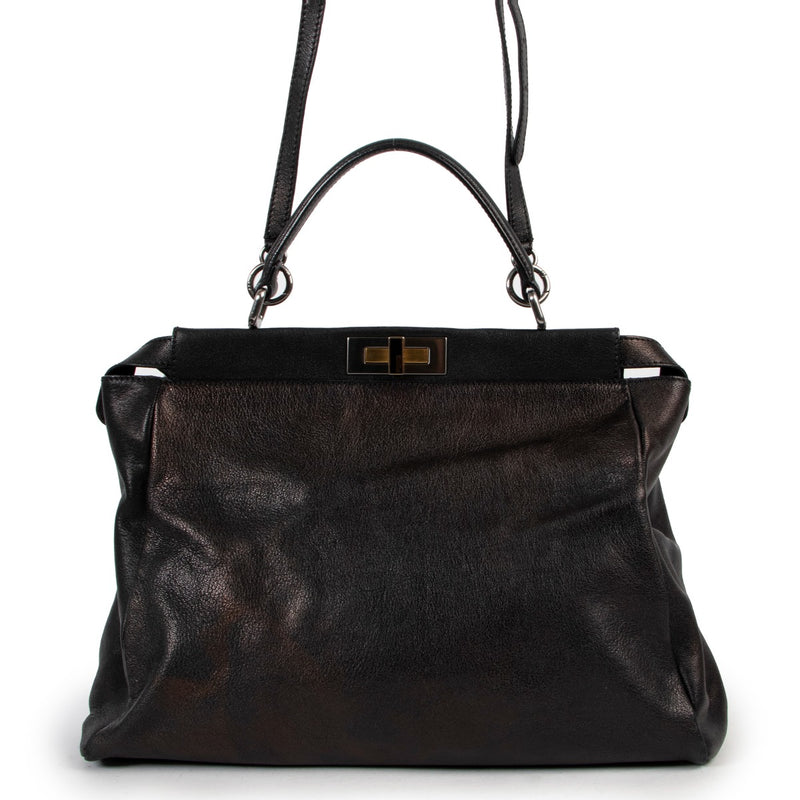 secondhand Fendi Black Brown Metallic Large Peekaboo Bag