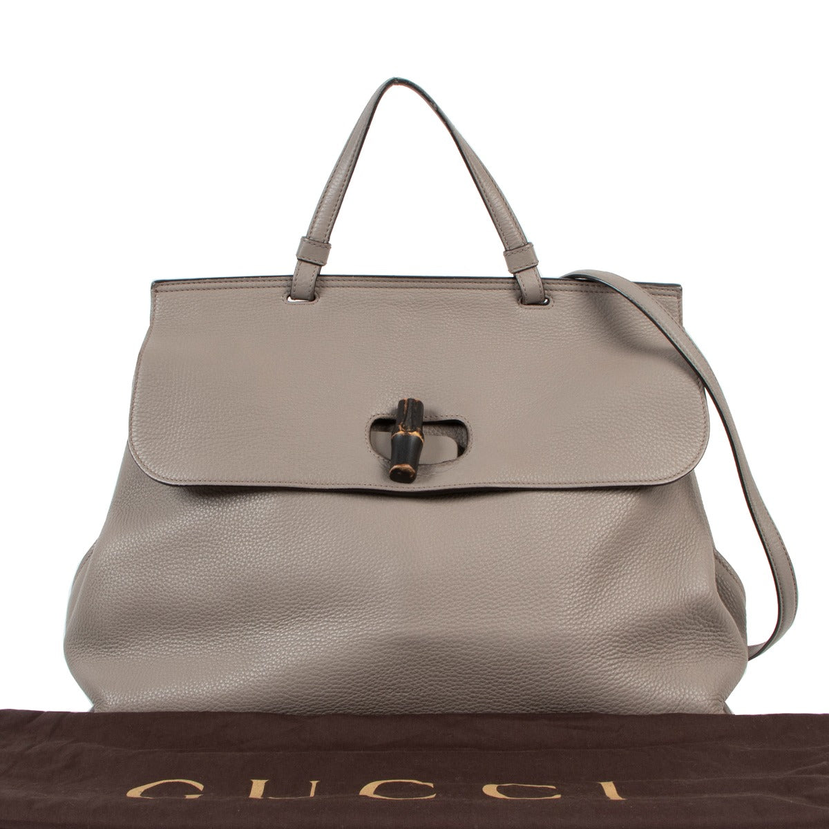 Buy an authentic second hand Gucci Grey Leather Bamboo Daily Tote Bag in very good condition at Labellov in Antwerp.
