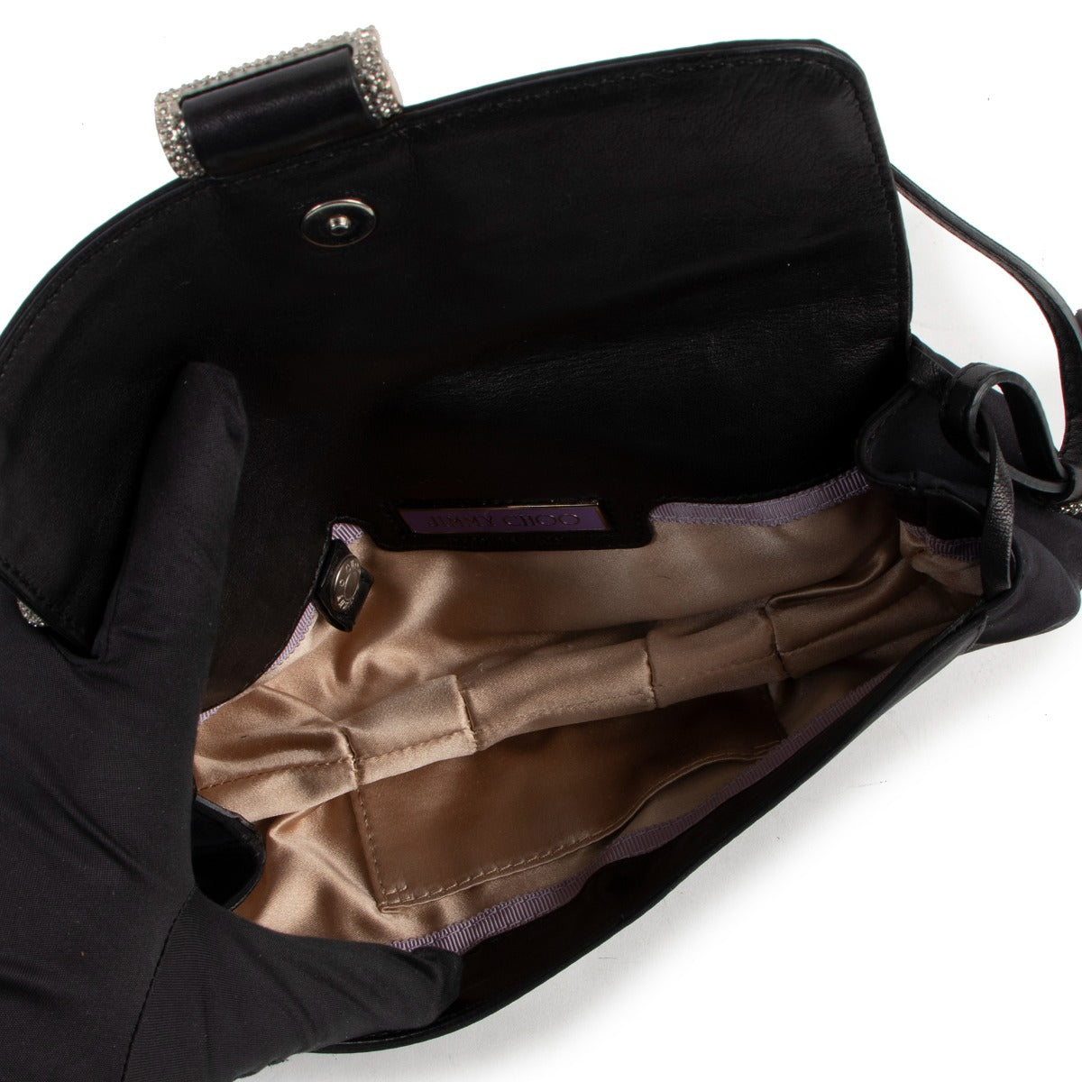 Jimmy Choo Black Nylon Crystal Embellished Shoulder Bag