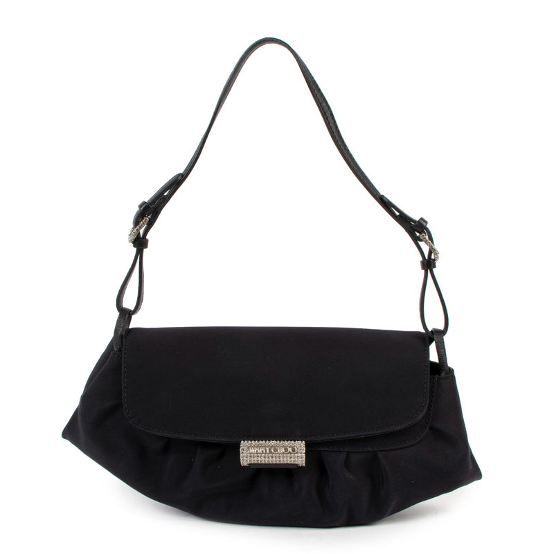 Jimmy Choo Black Nylon Crystal Embellished Shoulder Bag
