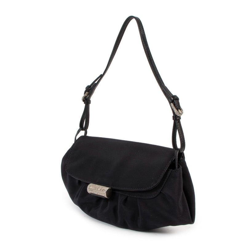 Jimmy Choo Black Nylon Crystal Embellished Shoulder Bag
