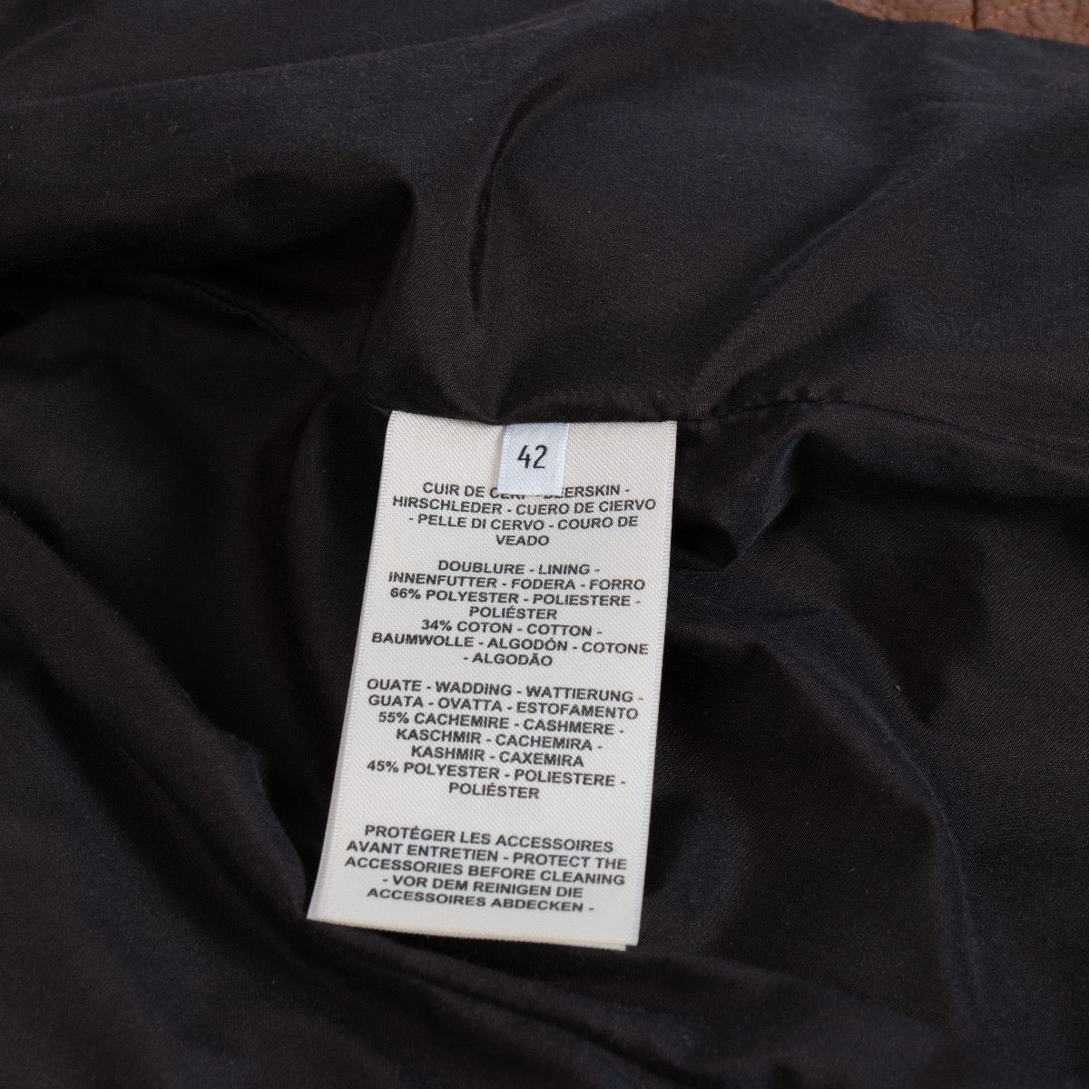 Veste équestre Hermès en cuir de chevreuil matelassé, couleur Fauve Marron - Taille FR42