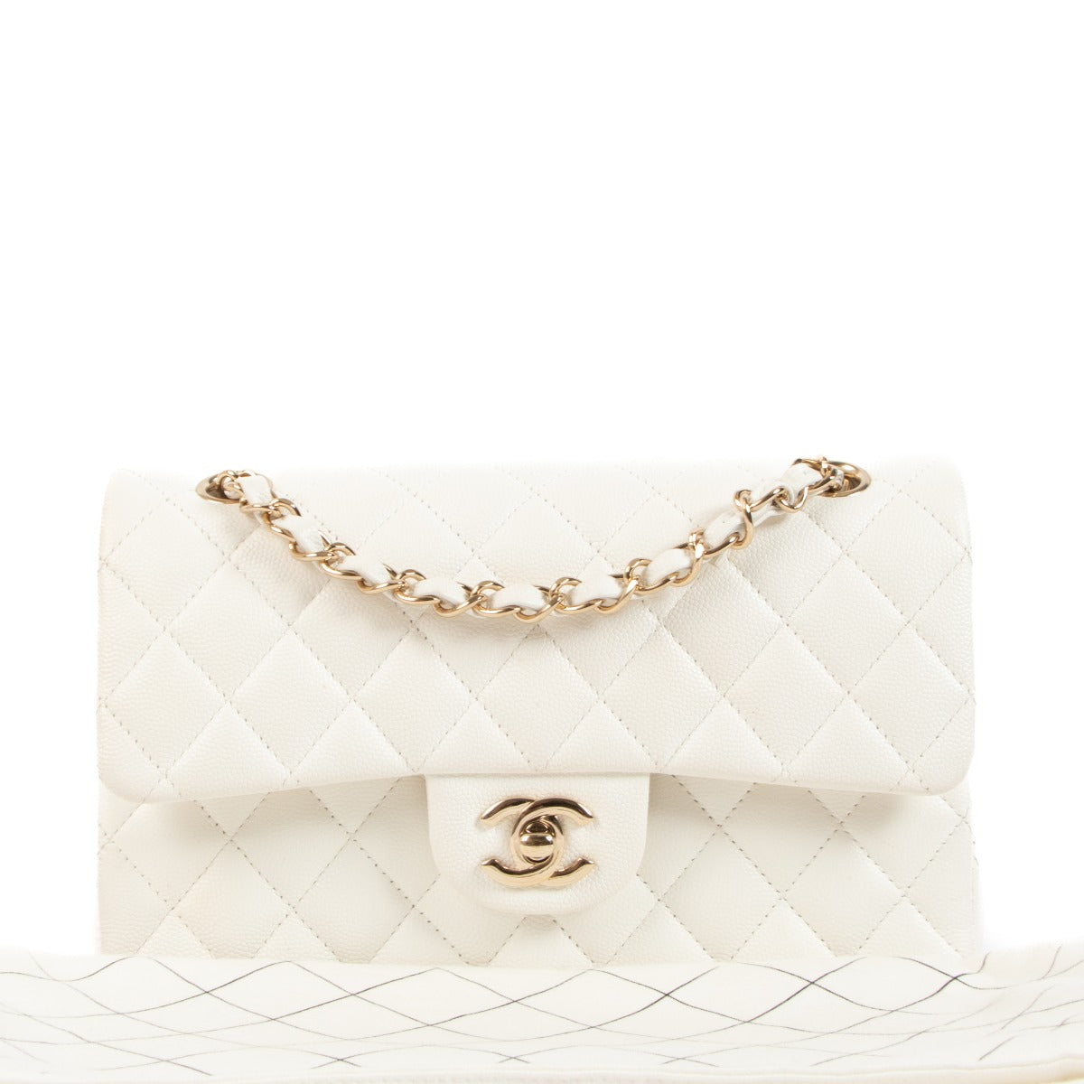 Chanel White Caviar Small Classic Flap Bag