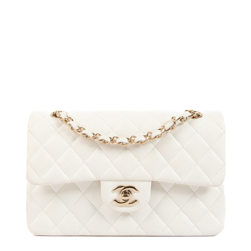 Chanel White Caviar Small Classic Flap Bag