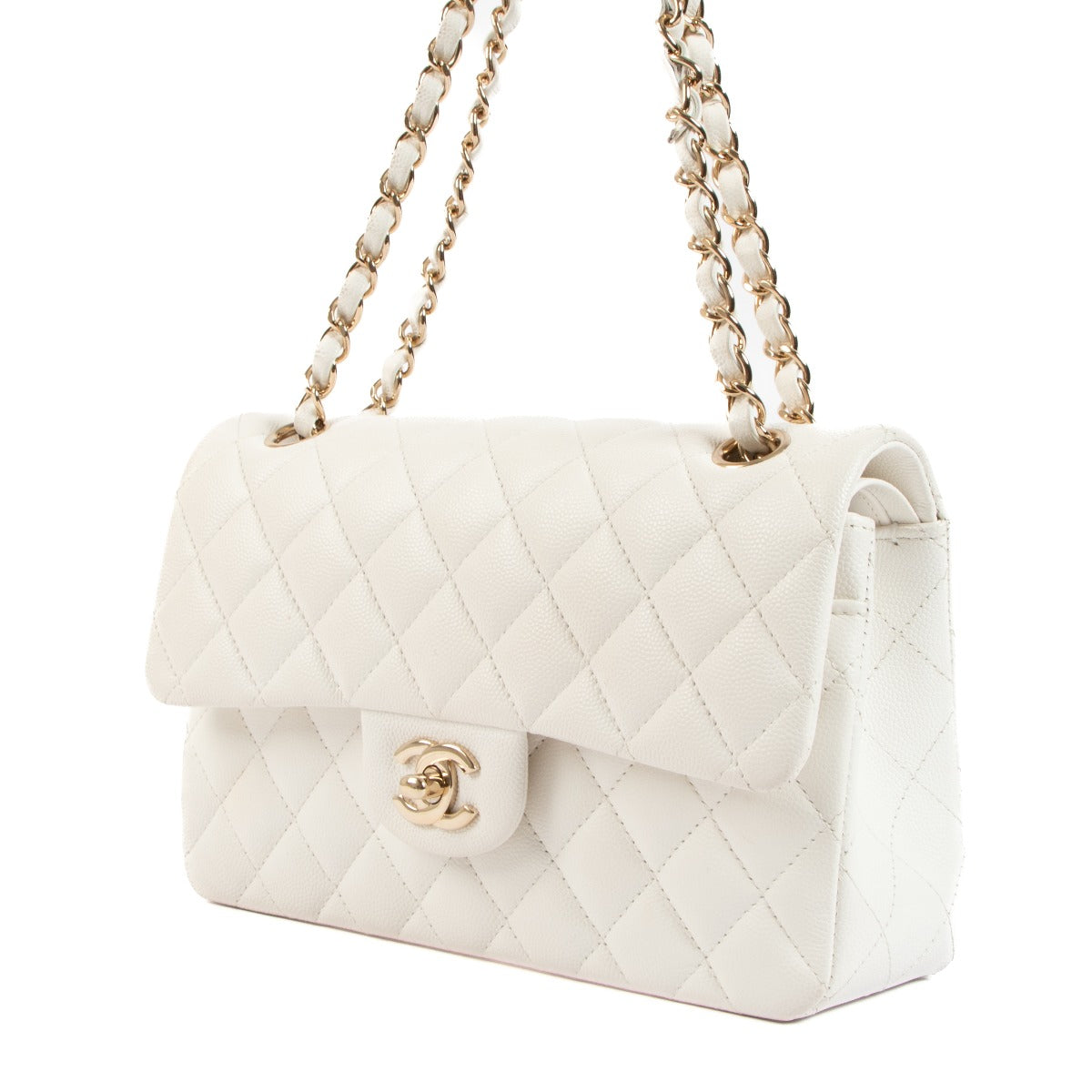 Chanel White Caviar Small Classic Flap Bag