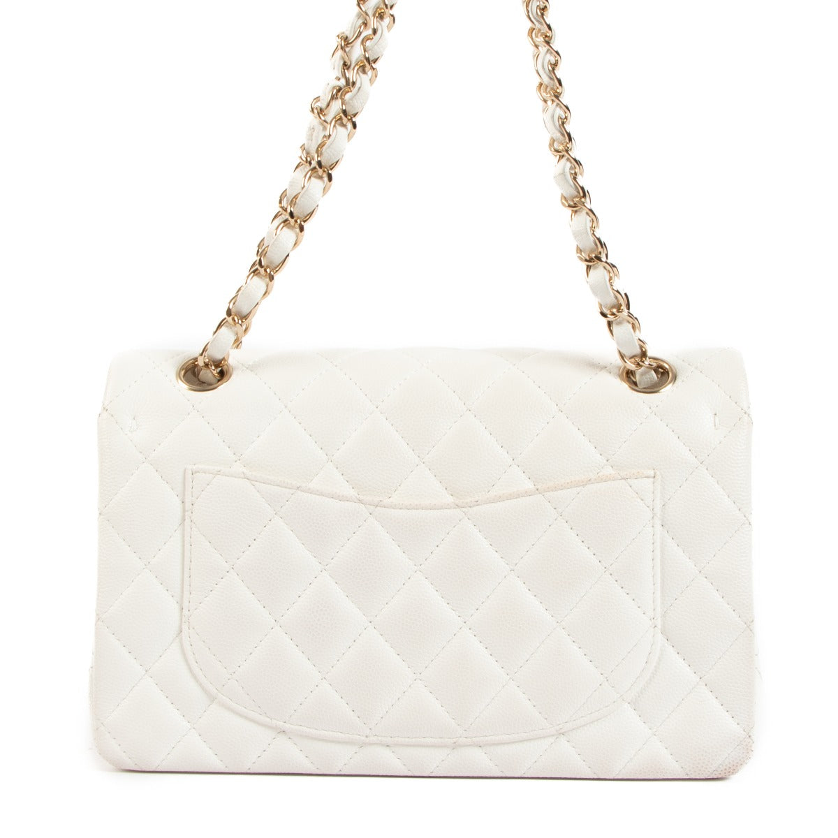 authentic second hand Chanel White Caviar Small Classic Flap Bag on www.labellov.com