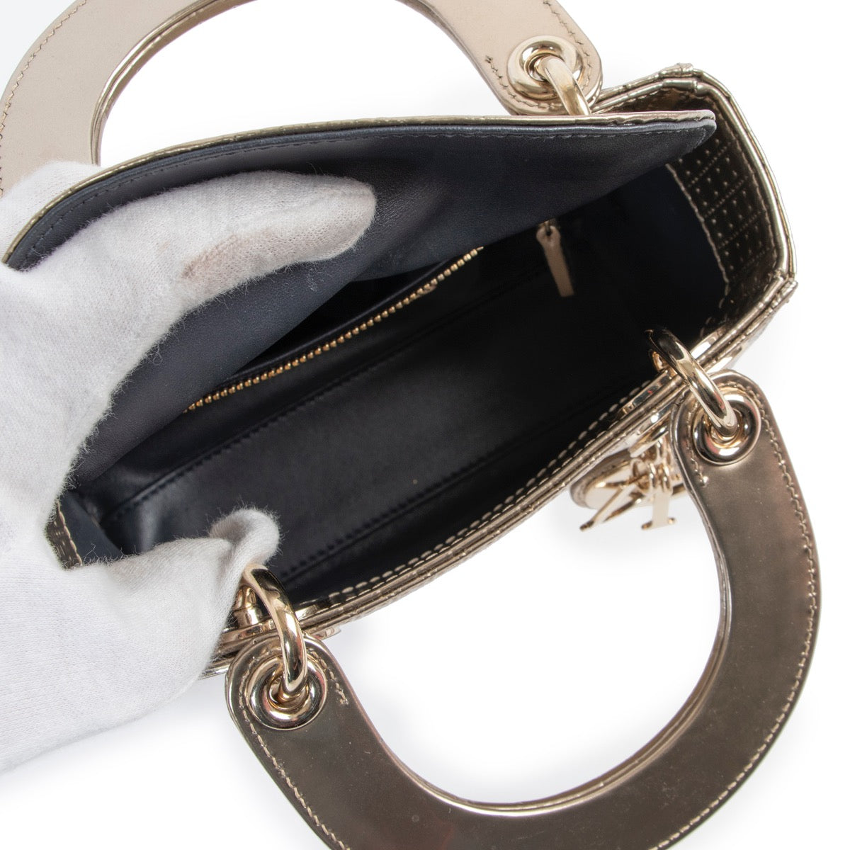 Shop authentic second hand designer vintage Christian Dior Lady Dior Mini Gold Micro Cannage Bag at Labellov.