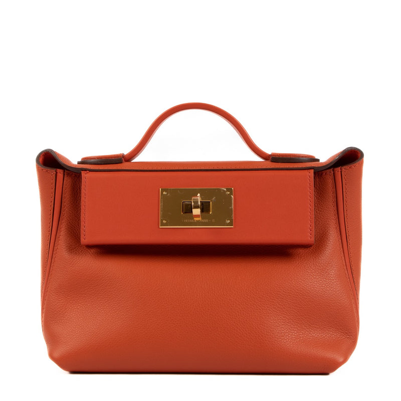 Hermès 24/24 21 Verso Terre Battue/Orange Poppy Gold Hardware
