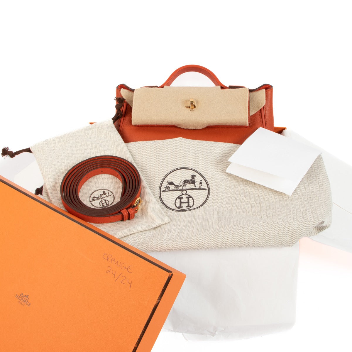 Hermès 24/24 21 Verso Terre Battue/Orange Poppy Gold Hardware