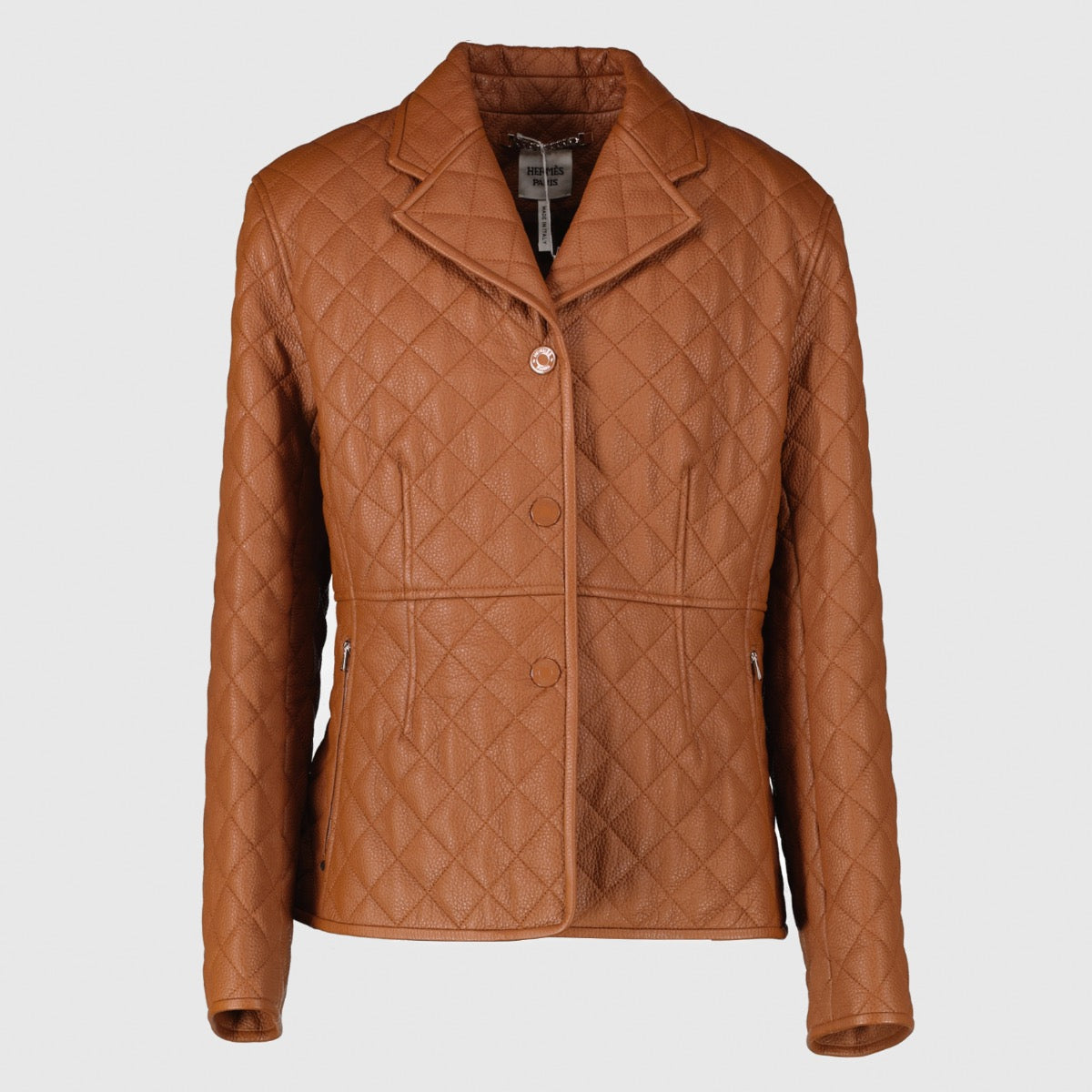 Veste équestre Hermès en cuir de chevreuil matelassé, couleur Fauve Marron - Taille FR42