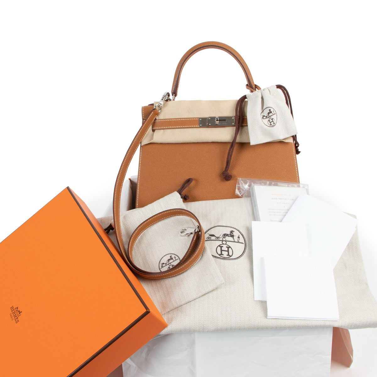 Hermès Kelly 28 Or Epsom Métal argenté palladié