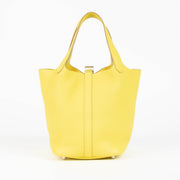 Are you looking for an authentic designer accessory? We buy and sell your preloved and brand new Hermès Picotin Lock 18 Lime Clemence PHW Top Handle Bag.
