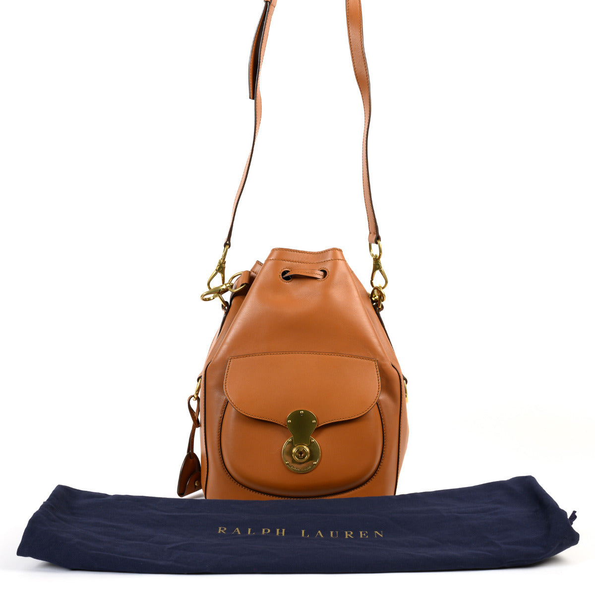 Ralph Lauren Cognac Ricky Drawstring Shoulder Bag