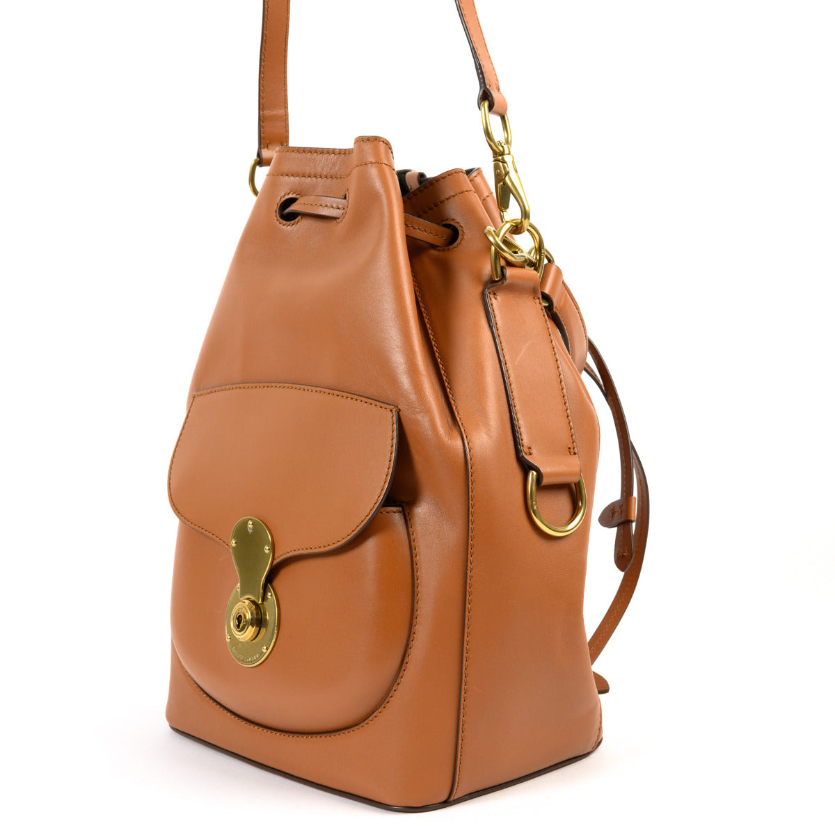 Ralph Lauren Cognac Ricky Drawstring Shoulder Bag